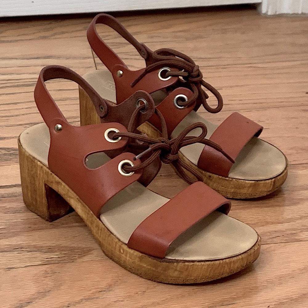 Topshop Clog Brown Leather Lace-Up Platform Sandal